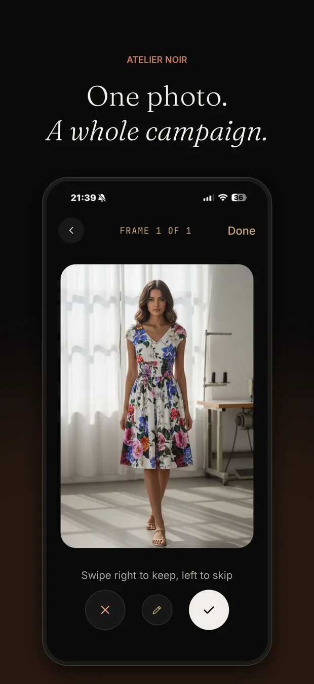 The iOS / Android app: one photo → a whole campaign