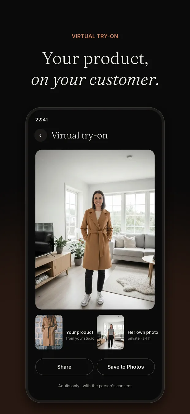 The app: virtual try-on on the real customer's photo