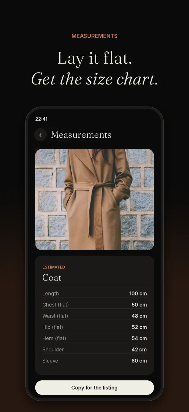 The app: measurements from a single photo