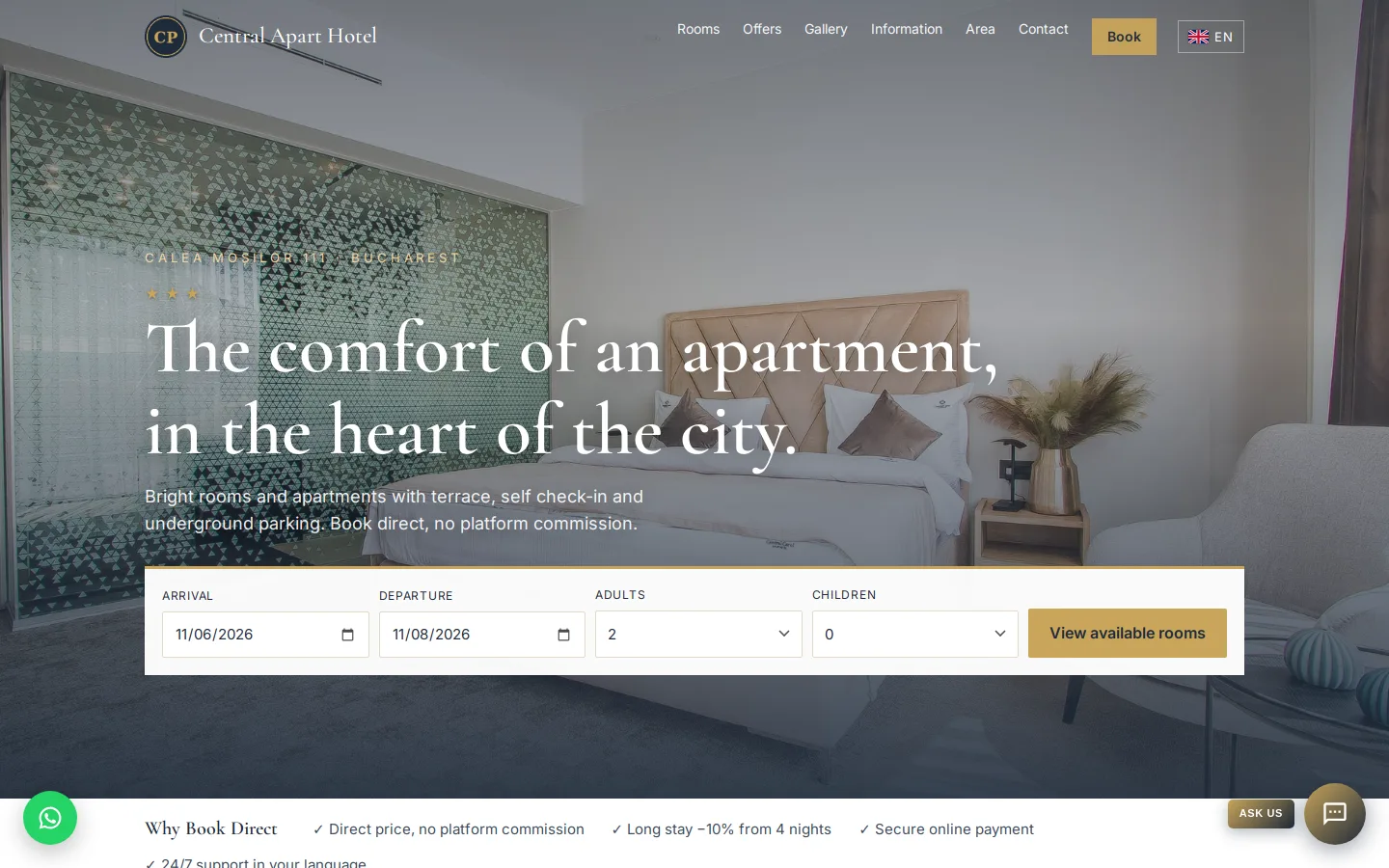 Central Apart Hotel: la ricerca camere direttamente sulla home page